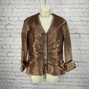 VTG Retro Jackie Jon Brown Button Up 3/4 Sleeve Blouse Size 10